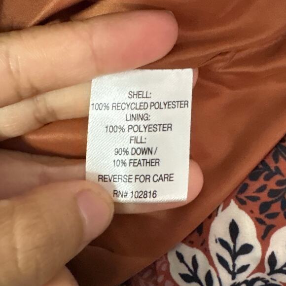 Garnet Hill Womens Large Floral Quilted Down Zip Jacket Feather Down Winter Coat - Picture 6 of 9